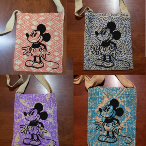 NEW Mickey Mouse Jute Burlap Shoulder Bag Purse - Picture 1 of 9
